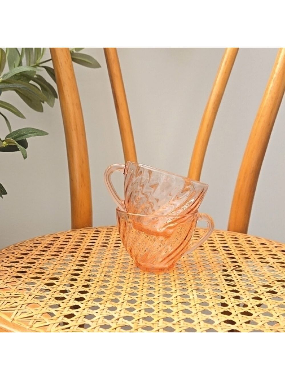 Vintage 80's Arcoroc France Pink Rosaline Swirl Glass Teacups